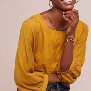 Anthropologie - Akemi + Kin Gold Decker Balloon Sleeve Square Neckline Blouse M